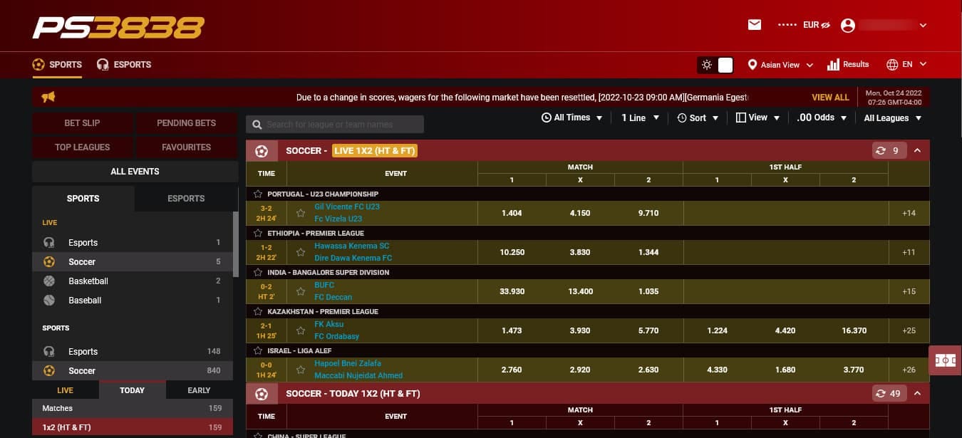 PS3838 sportsbook interface